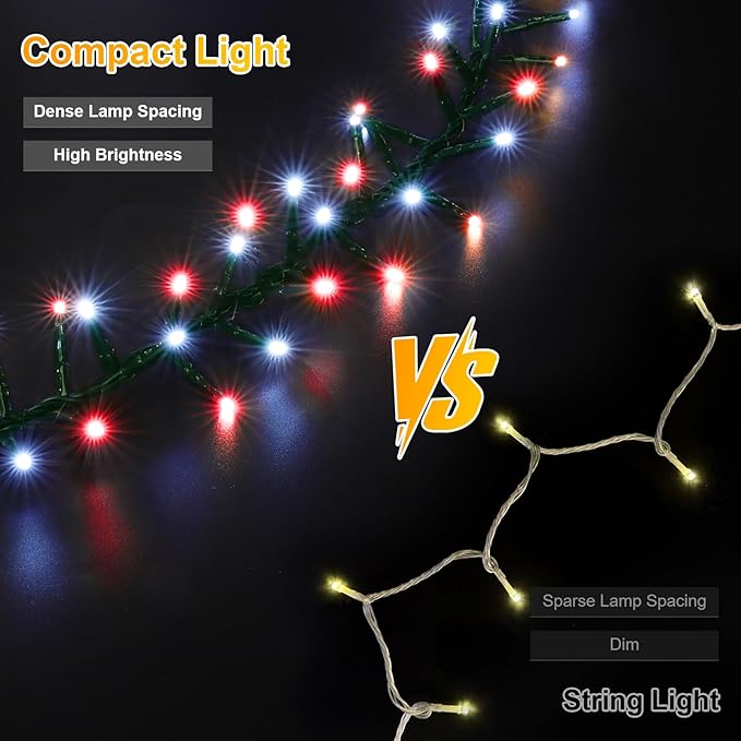 LAMPHOME 500 LED String Lights Outdoor, 16 Modes Plug in Twinkle Fairy Lights for Bedroom, 46ft 500LED Christmas Lights Cluster Lights Outdoor Waterproof Red&White Bulb