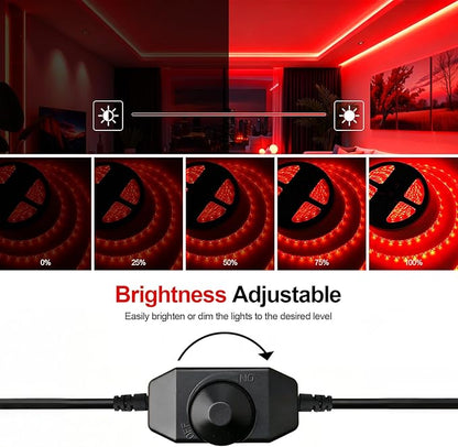 Red LED Strip Light 16.4ft – Dimmable, Waterproof, Flexible & Cuttable – 12V UL Listed Adapter – 3M Tape – DIY for Bedroom, Party, Bar, Festival