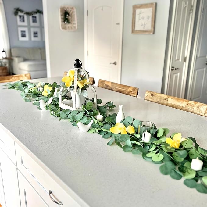 CQURE 72Pcs Eucalyptus Garland,Artificial Eucalyptus Leaves Table Greenery Garland Wreath Vines for Wedding Party Table Fireplace Wall Room Decor
