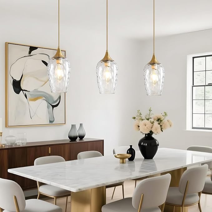 Glass Pendant Lights Kitchen Island 2 Pack, Gold Pendant Light Fixtures with Hand-Blown Clear Glass Modem Farmhouse Hanging Light for Kitchen Sink Dining Room Bedroom
