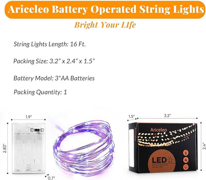 Ariceleo Led Fairy Lights Battery Operated, 1 Pack Mini Battery Powered Copper Wire Starry Fairy Lights for Bedroom, Christmas, Parties, Wedding, Centerpiece, Decoration (5m/16ft Blue)