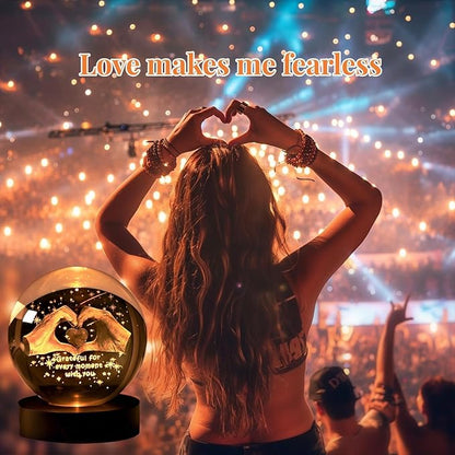 3D Heart Hand Crystal Ball Grateful Gifts for Women Mom Wife, Engraved Heart Hands 2.36" Glass Sphere Night Light for Mothers Day Gift Boyfriend Girlfriend Anniversary