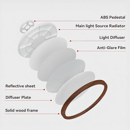 Ultra-Thin LED Ceiling Light Fixture 20.47", Handcrafted Walnut Wood Modern Wabi-Sabi Style, Slim 2.5cm Profile, 37W LED 3000K-4000K-6000K, Round Minimalist Lamp for Bedroom Kitchen Hallway