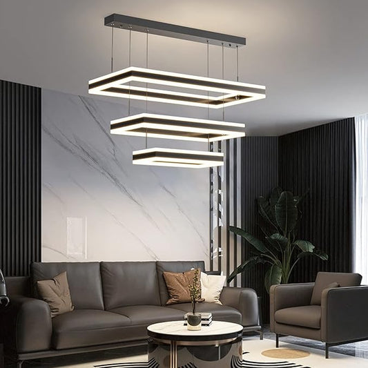 Modern Ceiling Pendant Light, LED Chandelier with Remote Control Dimmable 3 Color Mode & Brightness, Anti-Flicker Pendant Lights Kitchen Island Light Fixture for Dining Room Living Room