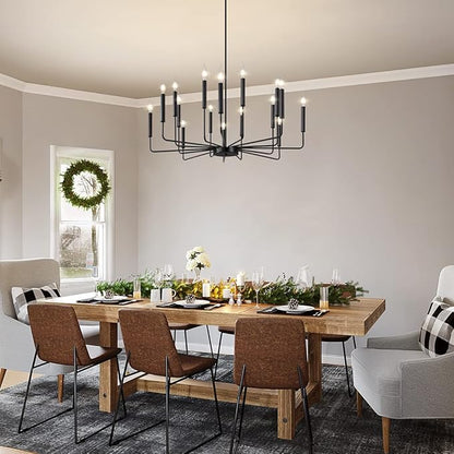Yiisem Modern Farmhouse Black Chandelier, 16-Light Rustic Candle Chandelier, Industrial Hanging Chandeliers for Dining Room, Living Room, Kitchen, Foyer, Entryway