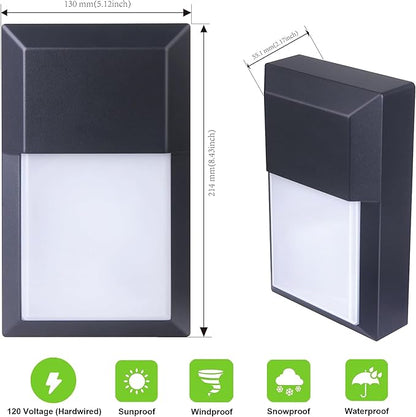 LIT-PaTH Outdoor LED Wall Lantern, Wall Sconce Lights Porch Lighting Fixture, 12W 1000 Lumens, Aluminum Housing Plus PC, 3000K Black Finish, 1-Pack