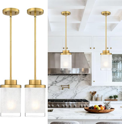 TENGXIN Modern Pendant Light for Kitchen Island, 6 Inch Brushed Gold Hanging Ceiling Light Fixture,Farmhouse Pendant Lighting for Dining Room Bedroom Bar Office 2Pack,TXPLBG01-2PK-L