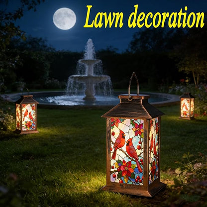 Solar Lanterns Outdoor Waterproof,Garden Decor Metal Hanging Decorative Solar Lights,Mothers Day Gifts,Birthday Gifts for Women Mom Grandma,Gardening Gifts for Yard,Patio, Lawn,Tabletop(Cardinal)