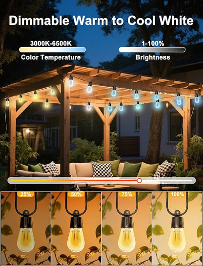 150ft String Lights for Outside, Smart RGB IC Warm White Patio Lights Outdoor Waterproof with Remote & App Control, Compatible with Alexa Great for Porch, Yard, Pergola