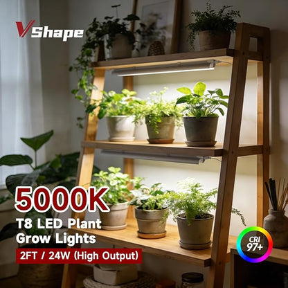 8 Pack LED Grow Light 2FT, 5000K Full Spectrum, 192W(8 x 24W), Linkable Growing Lamp Fixture, T8 Grow Lights for Indoor Plants, Seed Starting, Vegetables