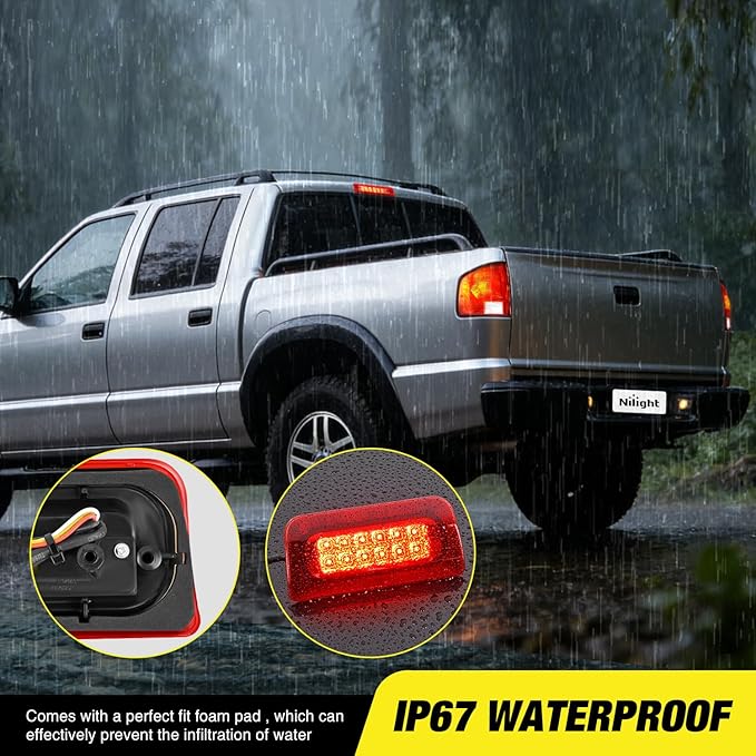 Nilight Third Brake Light Tail High Mount 3rd Stop Lights Red Lens Compatible with Chevy S10 and GMC Sonoma 1994-2003 Isuzu Hombre 1996-2000 Truck Rear Center Cab Lamp