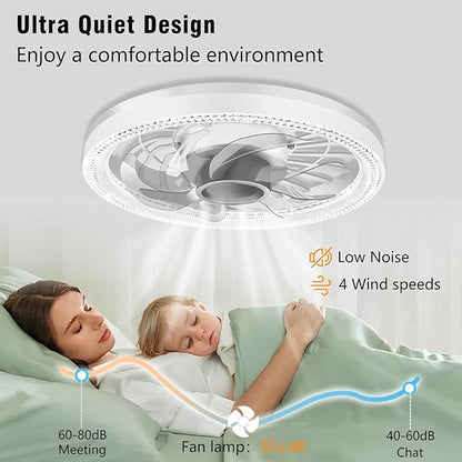 Deyagoo Ceiling Fan Light, 12-inch Socket Fan Light with Remote Control, 3 Colors (3000K-6500K) Dimmable LED Light Bulb, Screw-in Ceiling Fan for Bedroom, Kitchen, Storage Room, Closet, and RV.