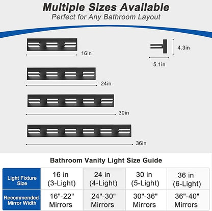 IZORRO LED Modern Bathroom Lights Fixtures(4-Light,Dimmable,360°Rotate),Matte Black Acrylic Wall Lighting,Vanity Lights for Bathroom Over Mirror - 6000k 24In （No Assembly Required）