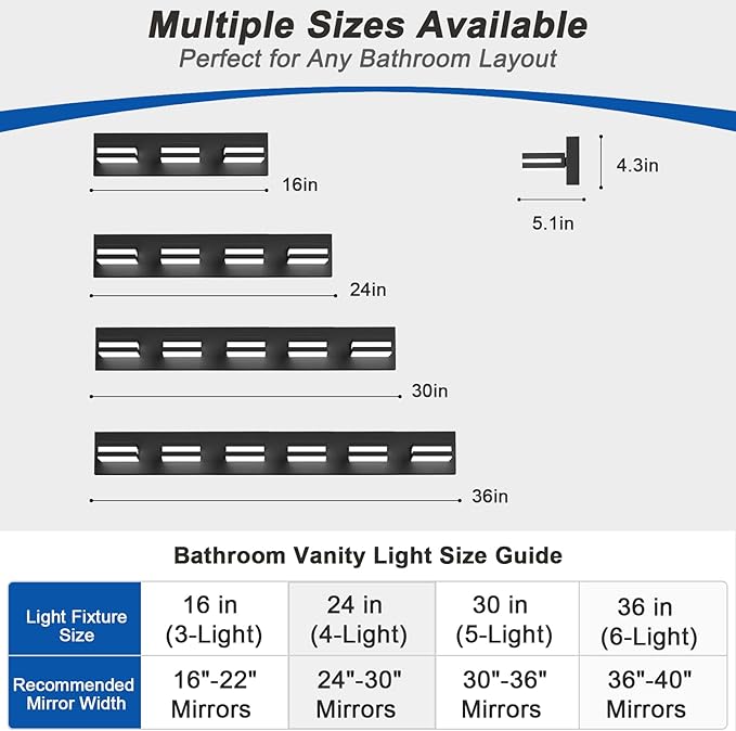 IZORRO LED Modern Bathroom Lights Fixtures(3-Light,Dimmable,360°Rotate),Matte Black Acrylic Wall Lighting,Vanity Lights for Bathroom Over Mirror - 6000k 16In （No Assembly Required）