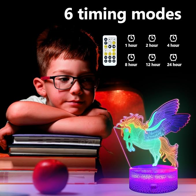 Horse Night Light, 3D Illusion Lamp with Remote Control, Timer, Multi-Color Changing, Dimmable Kids Bedroom Lamp, Led Night Light Lamp Horse Stuff for Girls & Boys, Birthday Christmas Gift