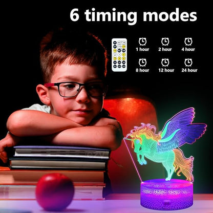 Horse Night Light, 3D Illusion Lamp with Remote Control, Timer, Multi-Color Changing, Dimmable Kids Bedroom Lamp, Led Night Light Lamp Horse Stuff for Girls & Boys, Birthday Christmas Gift