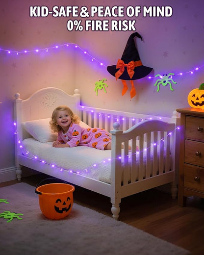Halloween String Lights Battery Operated, Purple Lights with Timer Waterproof 16.4ft 50 LED Halloween Decorations for Outdoor Indoor Patio Party Garden Yard Decor