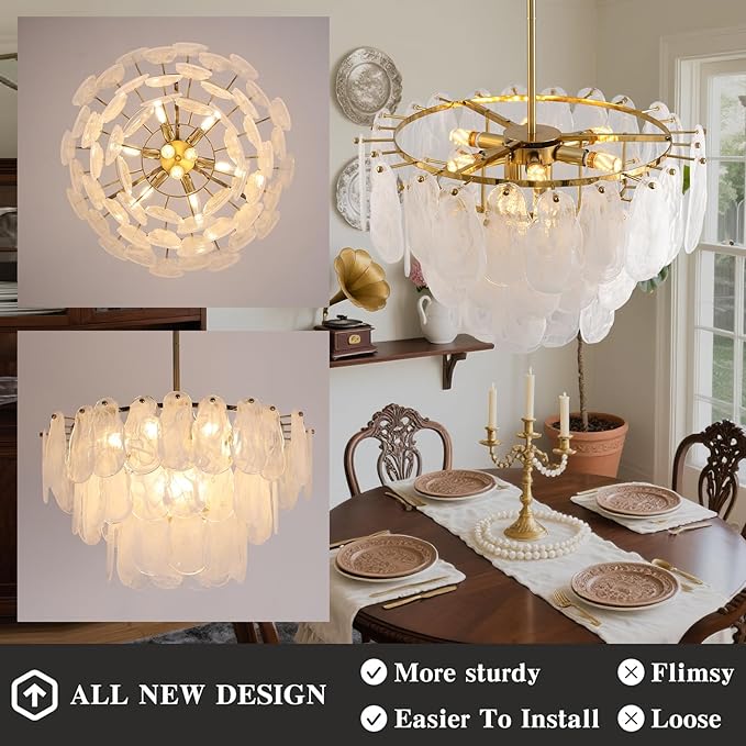 Modern Crystal Glass Chandelier, 23.6" Gold Luxury Hanging Pendant Light Fixture, 9-Light Round Cloud Ceiling Chandeliers Lighting for Dining Room Living Room Bedroom Foyer Stairway, E12
