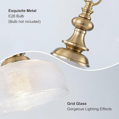 EDSILIVE Vintage Glass Pendant Lights Kitchen Island 10" Bowl Clear Glid Glass Hanging Ceiling Light Fixture with Brass Gold Finish for Dining Room Kitchen Table