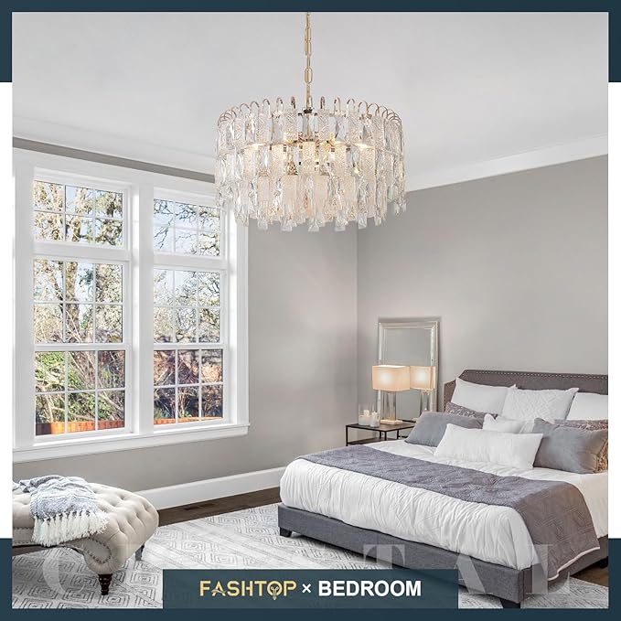 20" Modern Gold K9 Crystal Chandelier 9-Light 4 Tiers Crystal Lighting Fixture Luxury for Living Room Dining Room Bedroom Kitchen Foyer Entryway, E12