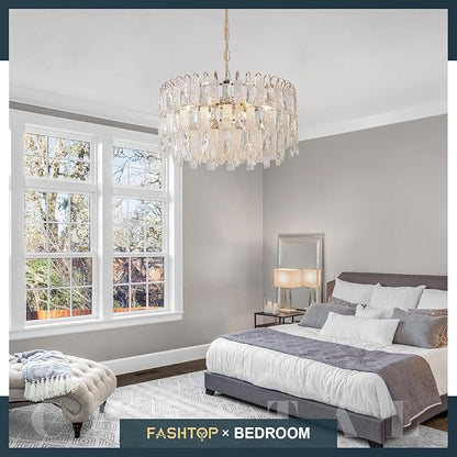 20" Modern Gold K9 Crystal Chandelier 9-Light 4 Tiers Crystal Lighting Fixture Luxury for Living Room Dining Room Bedroom Kitchen Foyer Entryway, E12