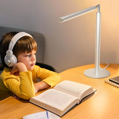 SIBRILLE Silver LED Desk Lamp, 16" Dimmable Metal Desk Light with Base, 15W 1200LM, Adapter Included, Color & Brightness Adjustable, Modern Tall Table Lamp for Home Office Reading Study Task Laptop