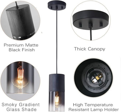 Black Pendant Light Fixtures, Adjustable Modern Pendant Lights for Kitchen Island, Industrial Glass Pendant Lights for Dining Table Hallway Bedroom Living Room,1 Pack