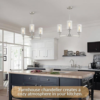 LIGHTDAMY 3 Lights Brushed Nickel Chandeliers for Dining Room Light Fixture Over Table, Entryway Chandelier for Foyer, Hallway Lighting Fixtures with Glass Shade for Kitchen Island Foyer Hallway