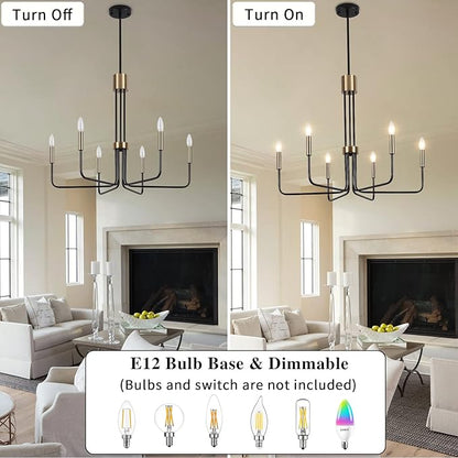 6-Light Modern Farmhouse Chandelier, Black and Gold Chandelier for Dining Room Light Fixtures Ceiling Hanging, Kitchen Chandelier for Bedroom Living Room Entryway