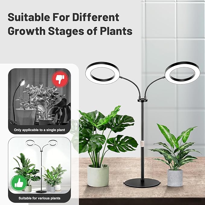 48W LED Grow Light for Indoor Plants, Dual-Head Plant Light with Full Spectrum, Adjustable Height 23-67"", Timer & Dimming, UV Light for Plants Indoor, Grow Lamp for Tall Houseplants