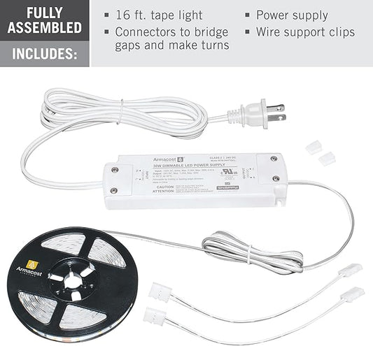 Armacost Lighting 421502 Ribbon Flex Home LED Tape Light Kit, 16 ft, AC Dimmable (3000K) 300 LED Lights
