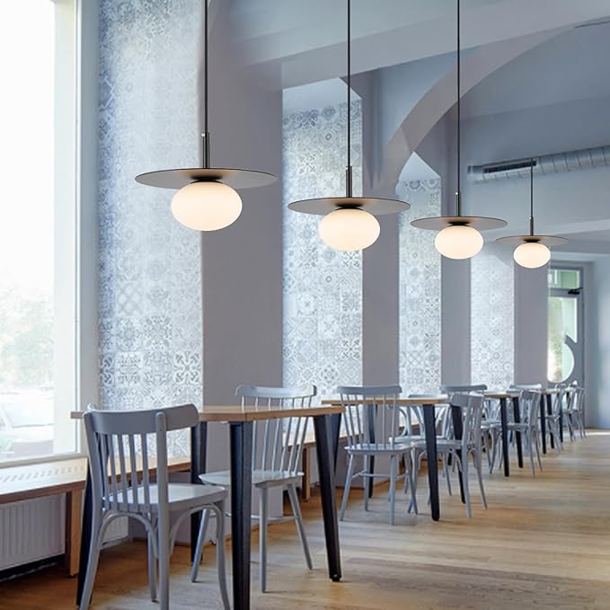 BYOLIIMA Modern Globe Pendant Lighting Set of 2 Milky White Glass Shade Matte Black Farmhouse Pendant Light 11.81" Dome Industrial Hanging Ceiling Light Fixture Kitchen Island Dinning Room Bedroom