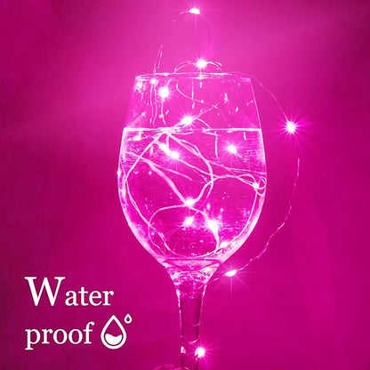 SmilingTown 15 Packs 20 Led Pink Fairy String Lights Battery Operated 6.6ft Silver Wire Firefly Starry Lights Waterproof for Bedroom DIY Table Bottle Wedding Valentine's Day Party Decor