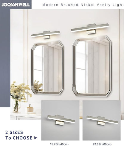 Joossnwell Bathroom Vanity Light Brushed Nickel Bathroom Light Fixtures Over Mirror 23.62 inch 5CCT Dimmable Modern LED Vanity Lighting Bar ETL Certificated