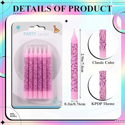 Conelist 12 Pcs Kpop Themed Birthday Candles Pink Lightning Birthday Decorations Cartoon Movie Cake Toppers for Kpop Themed Party Supplies