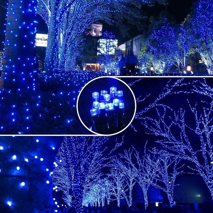 Joomer Solar String Lights, 39FT 100LED Solar Powered Outdoor Fairy Lights, Waterproof 8 Modes Twinkle String Lights for Garden Patio Yard Tree Wedding Christmas Decor (Blue)