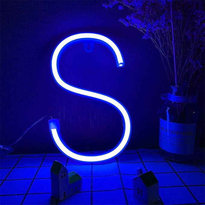 Blue Neon Lights - Signs & Letters, Light Up Neon Marquee Decor for Christmas, Birthday, Wedding, Valentine's Day, Home Decoration (S)
