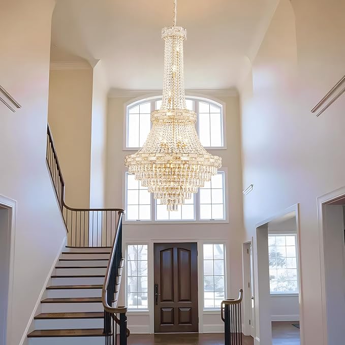 25 Lights Large Gold Crystal Chandeliers Luxury Modern Chandelier for High Ceilings 3 Tiers Pendant Lighting Fixture Foyer Staircase Hallway Entryway Banquet Hall Lobby 60.5" H x 31" D