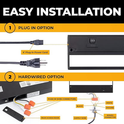 LED Under Cabinet Lighting Hardwired - 3CCT 18 Inch Black Finish - Undercabinet Lights for Kitchen - Linkable Undercounter Dimmable Plug in Light or Hard Wired - Under Counter Fixture Direct Wire
