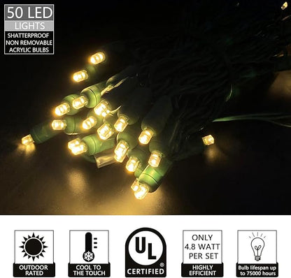 UL Listed 50 Count 5MM Wide Angle Led Christmas Lights Set,Outdoor Mini Led String Lights for Garden Patio Trees Lighting Decorations,17 Feet Green Wire (Warm White)