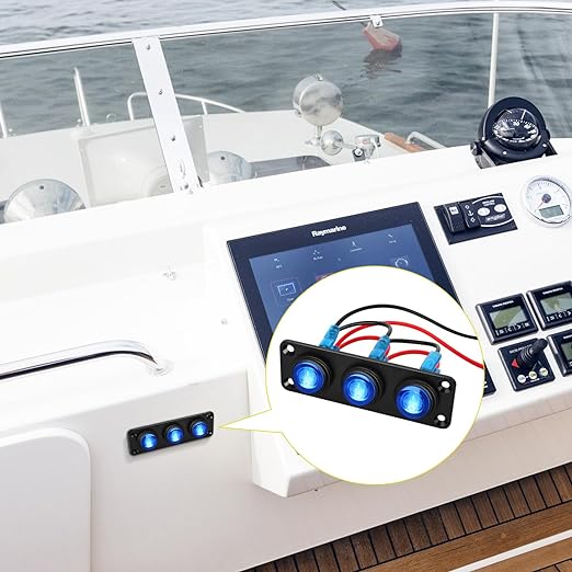 Nilight 3 Gang Rocker Switch Panel 12V Waterproof On-Off Toggle Switches with Blue LED Light Three Pin for Automotive Lights Marine Boat Car Camper Truck Vehicles