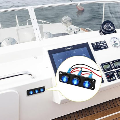 Nilight 3 Gang Rocker Switch Panel 12V Waterproof On-Off Toggle Switches with Blue LED Light Three Pin for Automotive Lights Marine Boat Car Camper Truck Vehicles