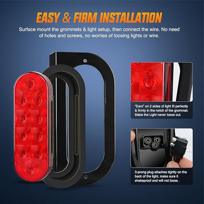 Nilight Hitch Cargo Carrier Oval Light Kit 2PCS 6Inch Red w/Flush Mount Grommet Bracket Harness Waterproof Stop Turn Signal Tail Lights for Luggage Bike Rack Truck Trailer
