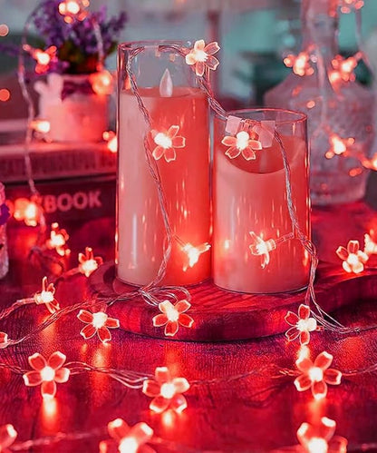 JACUXLSS Cherry Blossom Flower String Lights, 100 led 33 feet 8 Mode Plug in Fairy Lights for Valentine's Day, Wedding, Birthday Party, Christmas Easter Tree Hanging Decorations (Red)