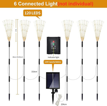 Maleyt 6 Pack Solar Garden Lights, Firework Lights, Decorative, 8 Lighting Modes with Remote 120 LED Twinkling Waterproof Landscape Outdoor Decor, for Pathway Backyard Walkway Patio (Warm White)