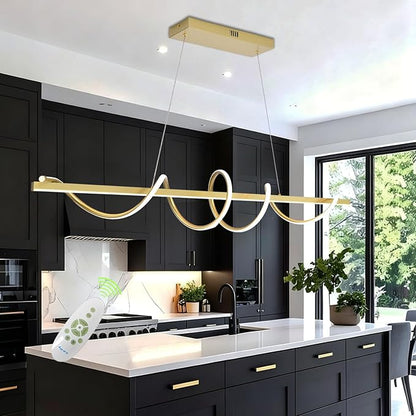 Modern LED Pendant Light Spiral Adjustable Hanging Lamp Gold 47.2 Inch DIY Kitchen Island Lighting 3-Color LED Dining Room Light Fixture with Soft Silicone Lamp Strip