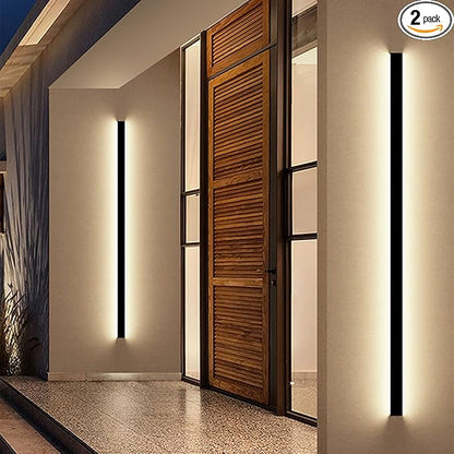 Modern Outdoor Wall Lights - 2pack 59inch Black Exterior Light Fixtures Wall, Dimmable Porch Lights Outdoor Wall Sconce, Patio Long Strip Wall Light Fixtur Outside for Garage, House