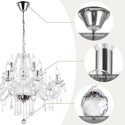Baotree Modern Elegant 8 Lights K9 Crystal Glass Chandelier Pendant Ceiling Lighting European Style for Dining Living Room Bedroom Transparent, 8 E12 Bulbs Required