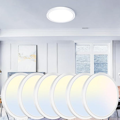 libtit 7 inch Flush Mount LED Ceiling Light Fixture, 3000K-6500K Adjustable, 15W 1500lm White Satin Round Ceiling Lamp for Bathroom Hallway Kitchen Bedroom, 6 Pack