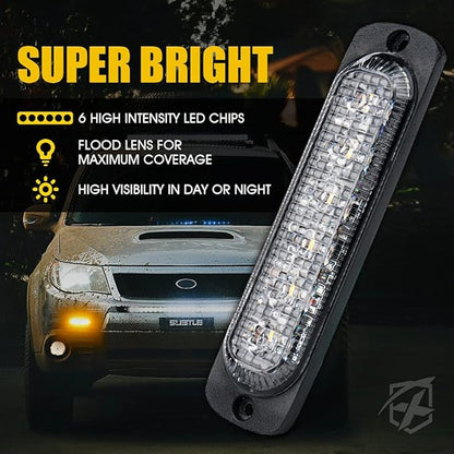 Xprite 8PCS LED Emergency Strobe Lights, Amber 12-LED Surface Mount Flashing Strobe Lights, Sync Feature Ultra Slim Grill Light for Off-Road Vehicles ATV SUV Trucks Cars